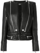 Balmain Zip Detail Leather Jacket - Black