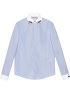 Gucci Striped Cotton Duke Shirt With Embroideries - Blue