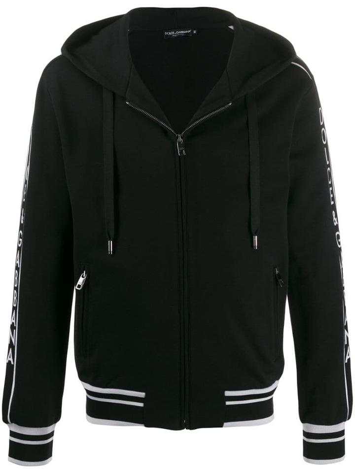 Dolce & Gabbana Piped Logo Sleeve Zip Hoodie - Black