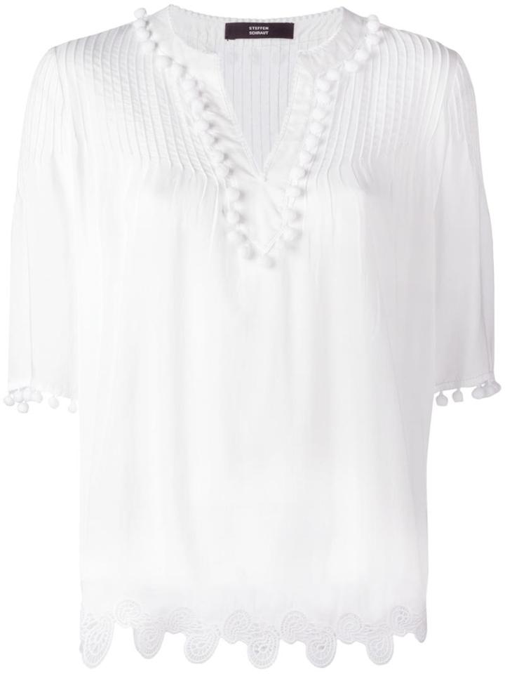 Steffen Schraut Pompom Trim Blouse, Women's, Size: 38, White, Modal