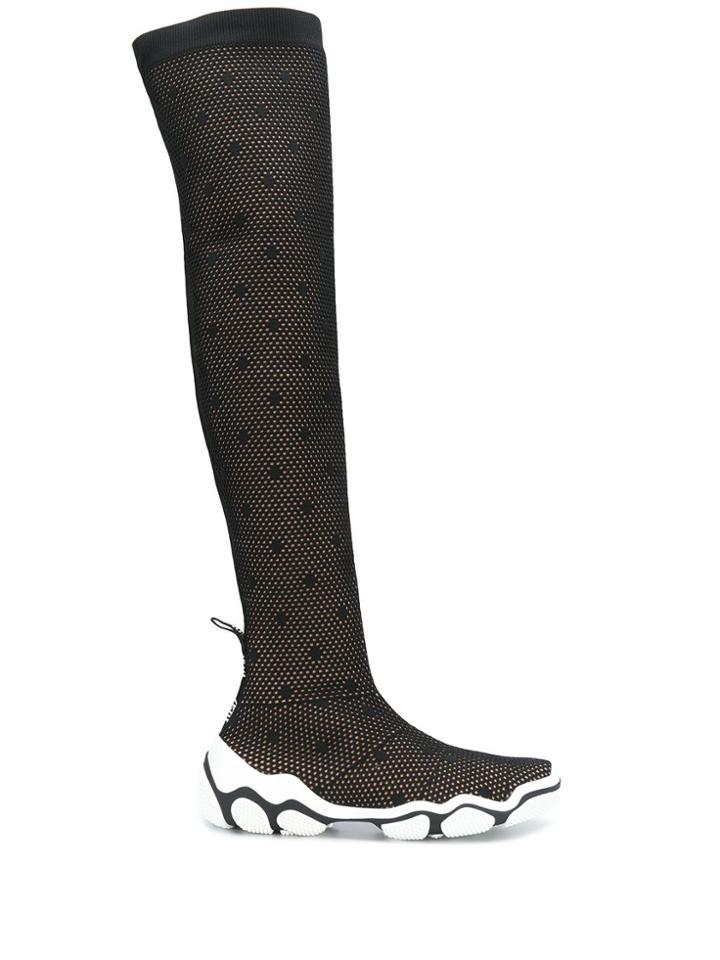 Red Valentino Polka Dot Mesh Thigh-high Boots - Black