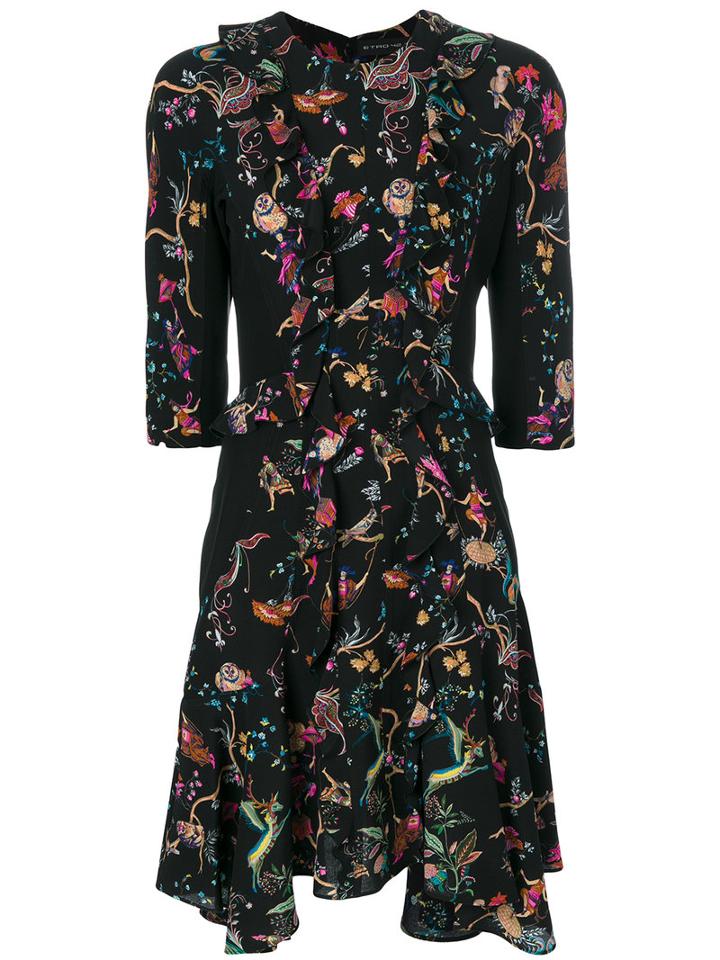 Etro - Ruffled Dress - Women - Silk - 44, Black, Silk