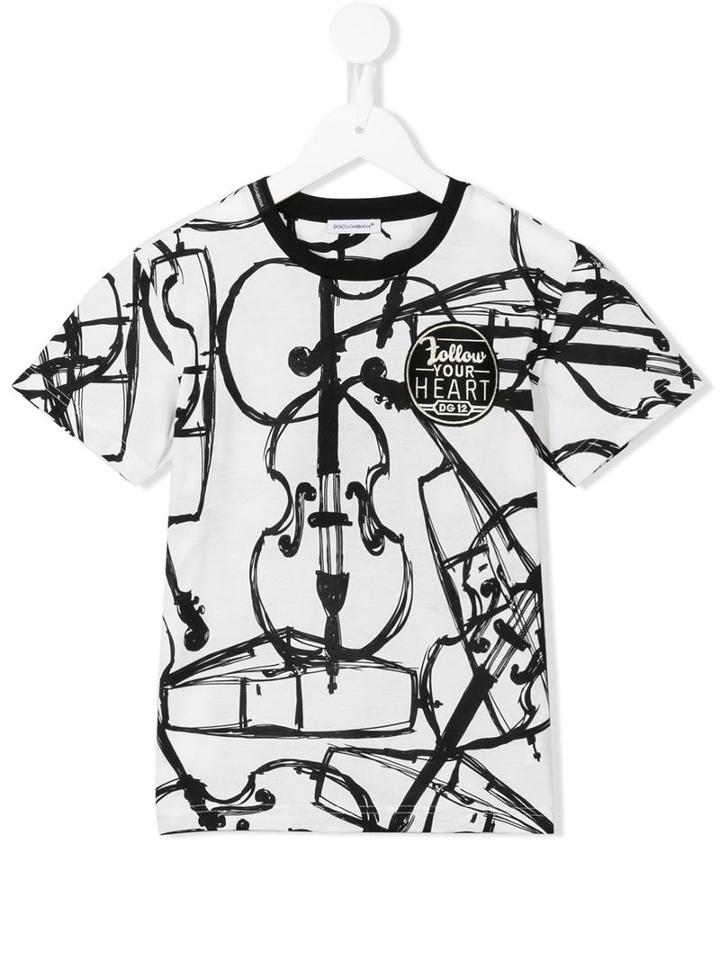 Dolce & Gabbana Kids Violin Print T-shirt, Boy's, Size: 12 Yrs, Black