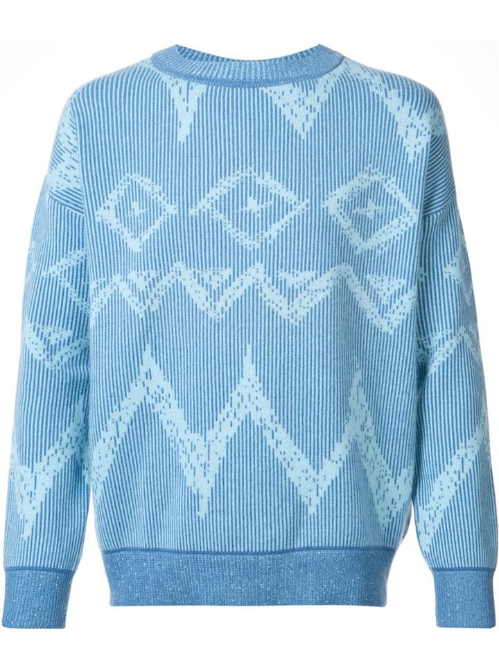 Baja East Patterned Jumper, Men's, Size: 2, Blue, Cashmere