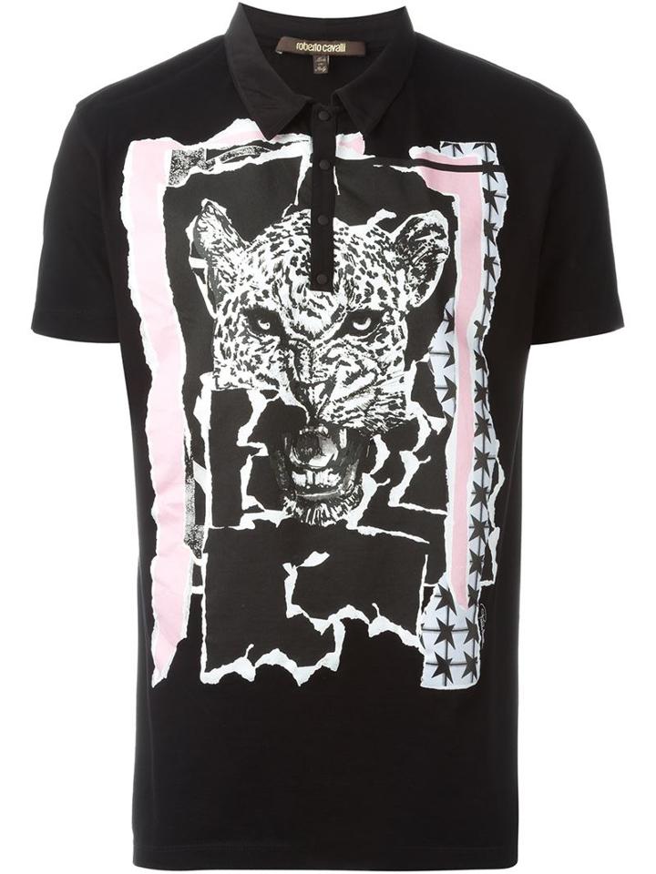 Roberto Cavalli Tiger Print Polo Shirt