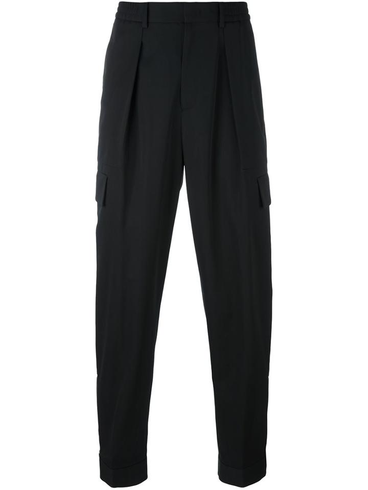 Juun.j Pleated Tapered Trousers, Men's, Size: 50, Black, Polyester/rayon/wool