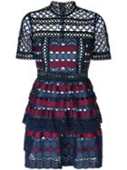 Self-portrait - Geometric Crochet Dress - Women - Polyester - 12, Blue, Polyester