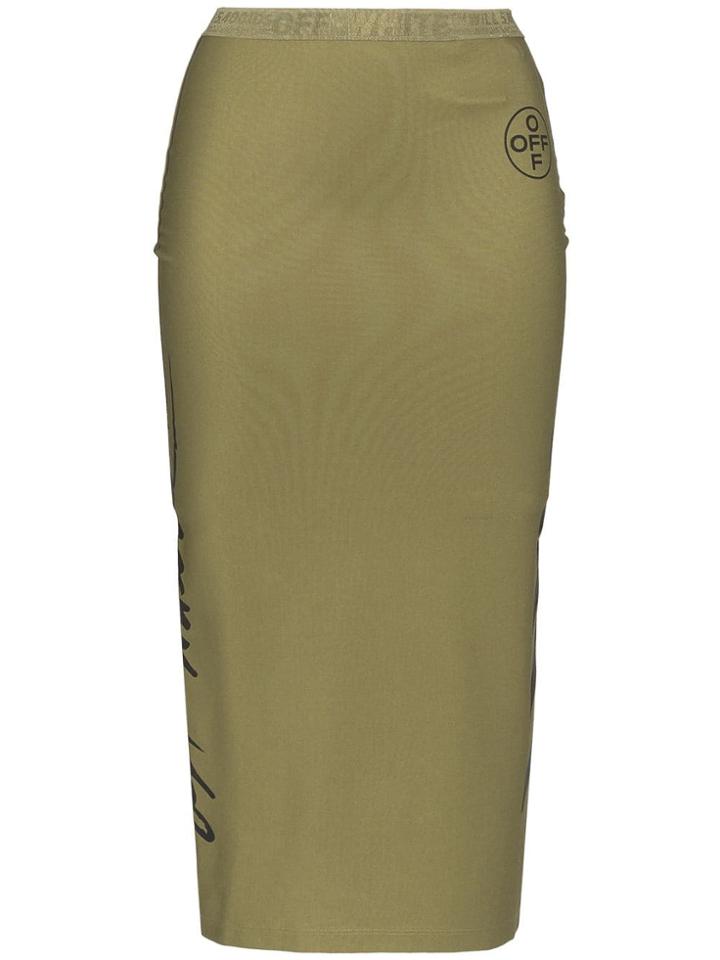 Off-white High-waisted Midi Pencil Skirt - Green