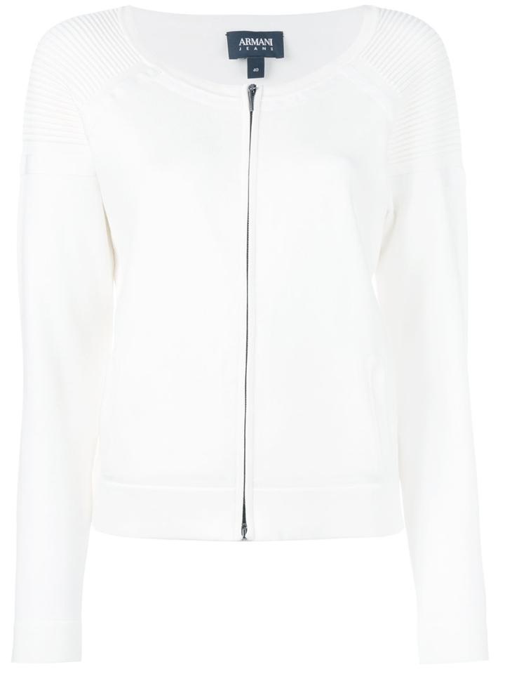 Armani Jeans - Collarless Zip Cardigan - Women - Nylon/polyester/spandex/elastane/viscose - 38, Women's, White, Nylon/polyester/spandex/elastane/viscose