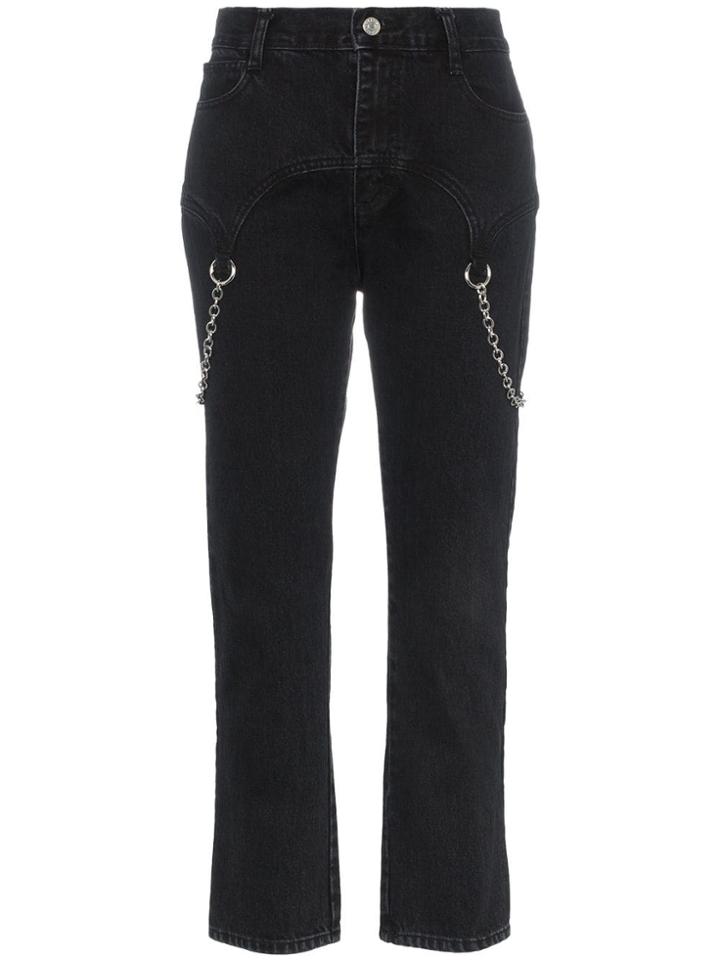 Sandy Liang Marks Chain Embellished Straight Jeans - Black