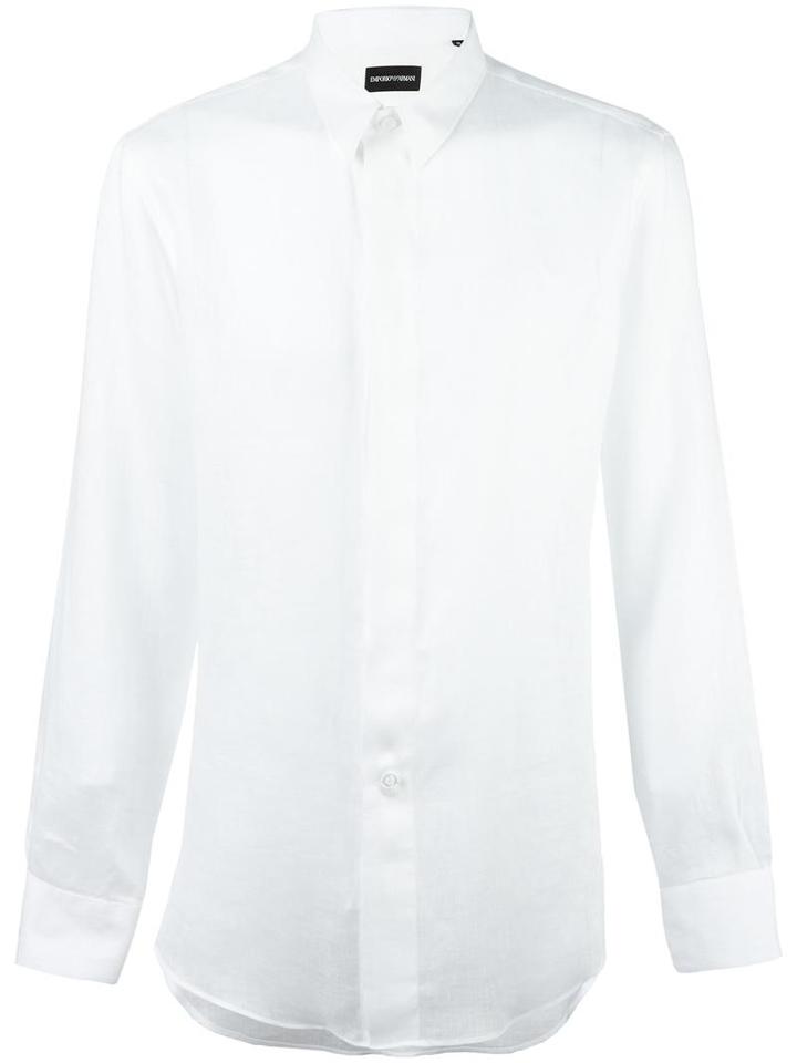 Emporio Armani Classic Plain Shirt, Men's, Size: 42, White, Linen/flax