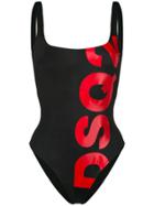 Dsquared2 High Leg Scoop Back Logo Swimsuit - Black