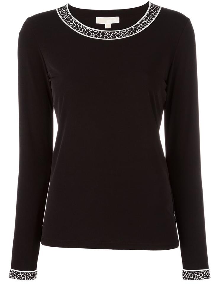 Michael Michael Kors Contrast Trim Fine Knit Jumper, Women's, Size: Large, Black, Polyester/spandex/elastane