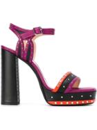 Lanvin Studded Platform Sandals, Women's, Size: 37, Purple, Leather/glass
