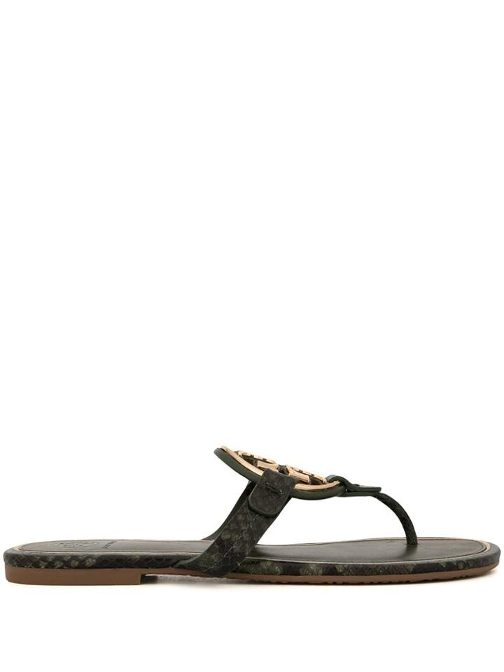 Tory Burch Miller Leather Logo Sandals - Green