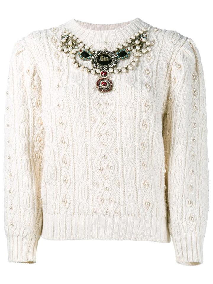Gucci Pearl Embellished Jumper, Women's, Size: Xs, Nude/neutrals, Wool/cashmere/polyester/cotton