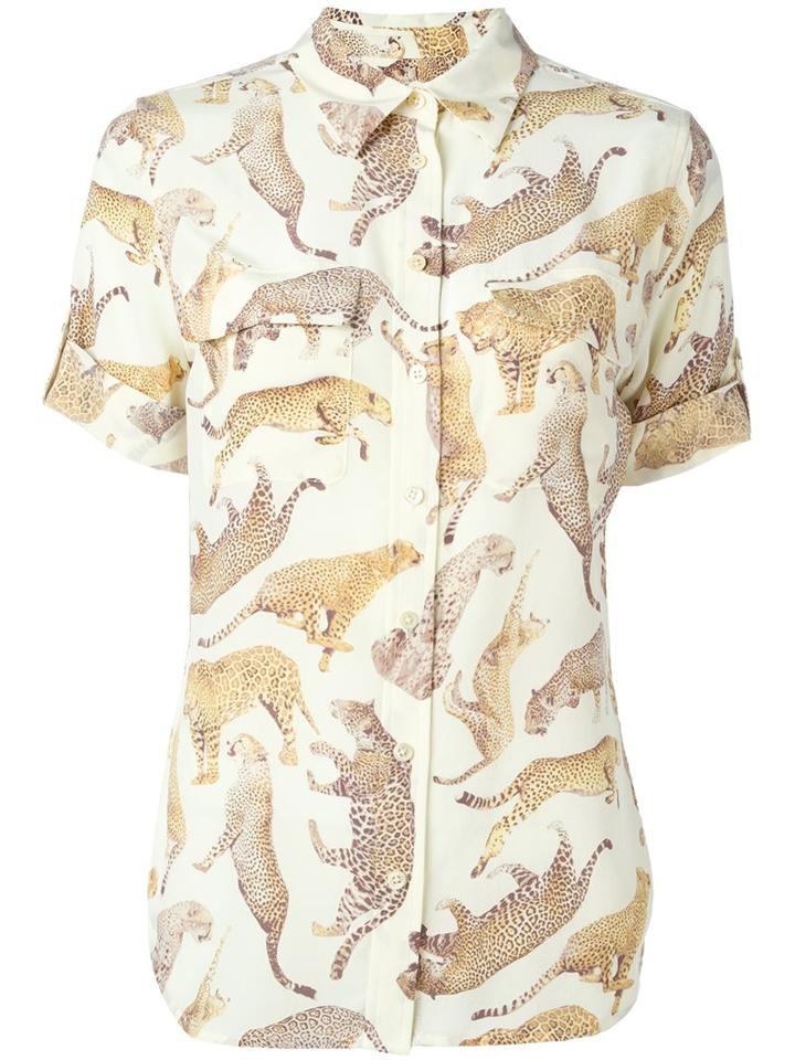 Equipment Buttoned Feline Print Shirt