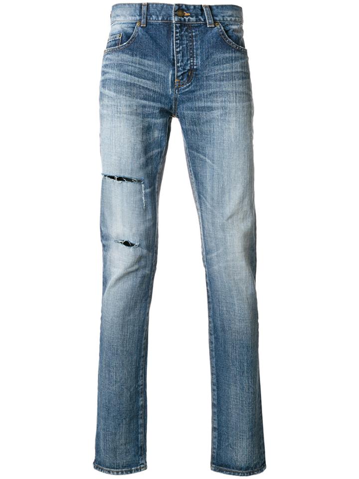 Saint Laurent Distressed Denim Jeans - Blue