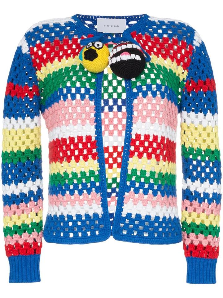 Mira Mikati Pom-pom Crochet Knit Cardigan - Blue