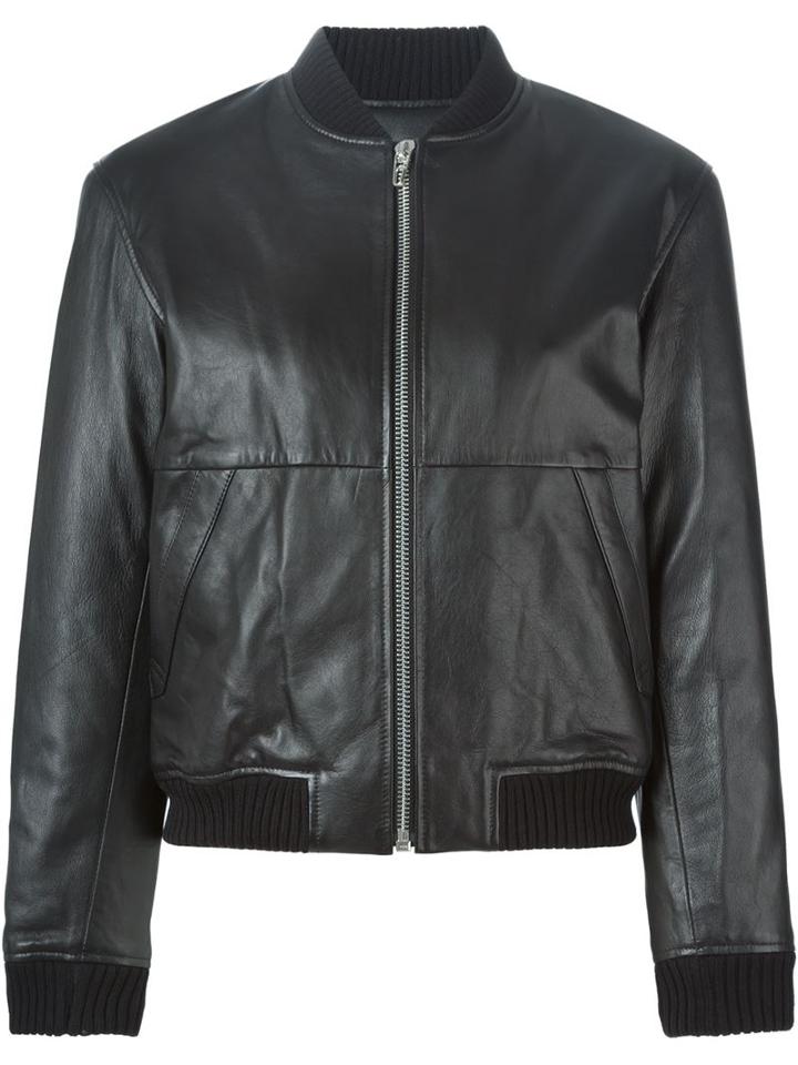 T By Alexander Wang Leather Bomber Jacket, Women's, Size: 2, Black, Lamb Skin/viscose/polyester