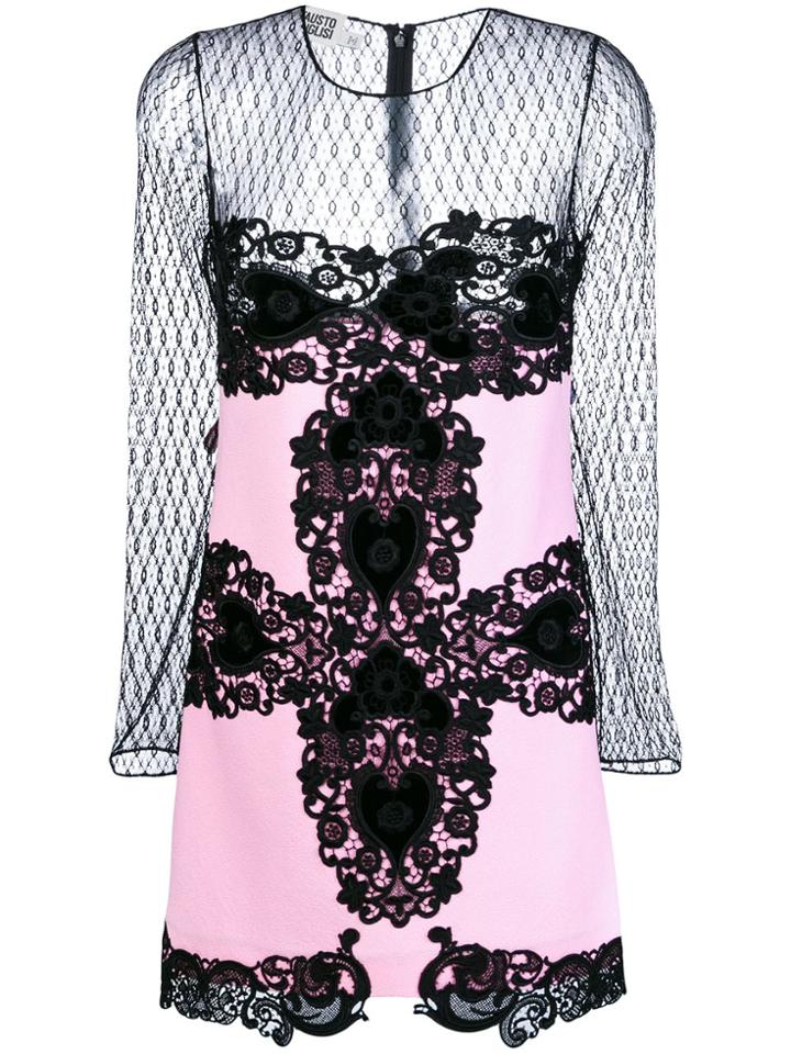 Fausto Puglisi Lace Embroidered Long-sleeve Dress - Pink & Purple