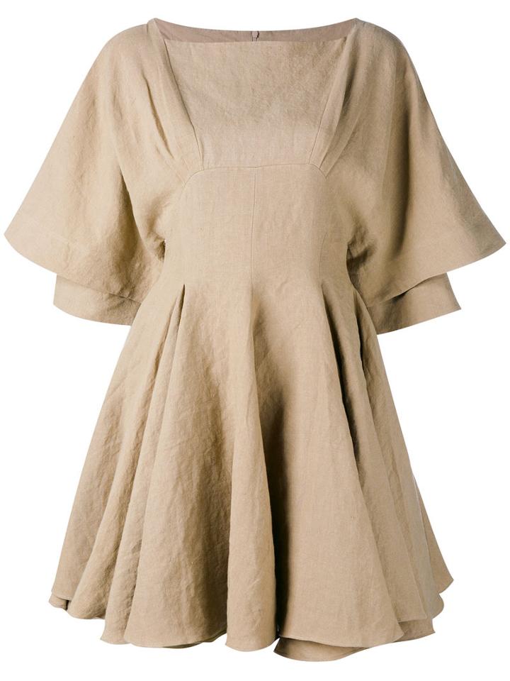 J.w.anderson - Pleated Trim Dress - Women - Linen/flax - 10, Nude/neutrals, Linen/flax
