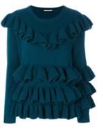 Marco De Vincenzo - Multi Ruffled Top - Women - Virgin Wool - 40, Blue, Virgin Wool