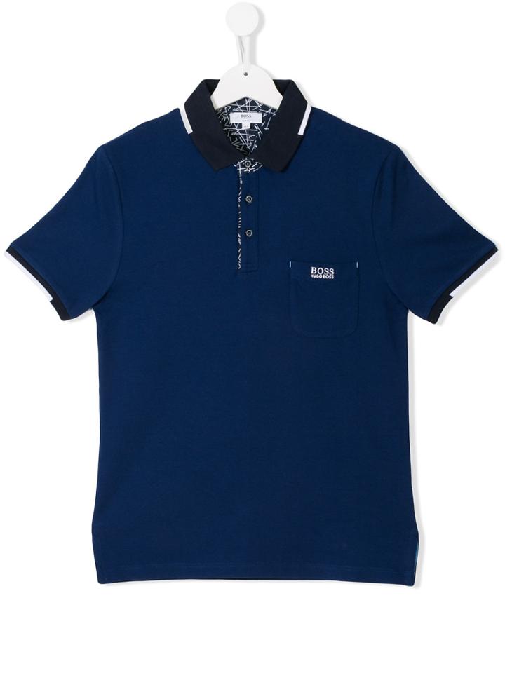 Boss Kids Teen Contrast-trim Polo Shirt - Blue
