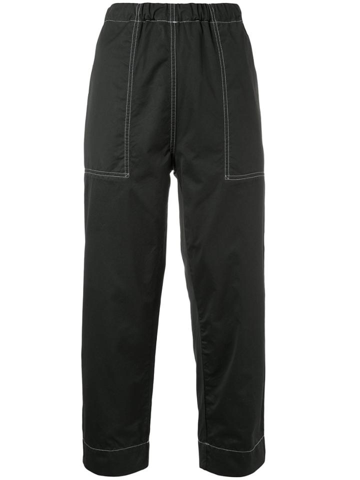 Bassike Straight Leg Stitch Detail Trousers - Black