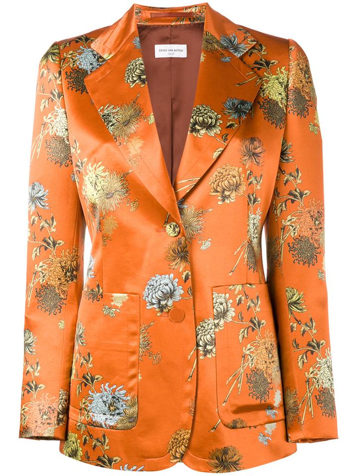 Dries Van Noten Blunt Floral Print Blazer, Women's, Size: 38, Yellow/orange, Cotton/viscose