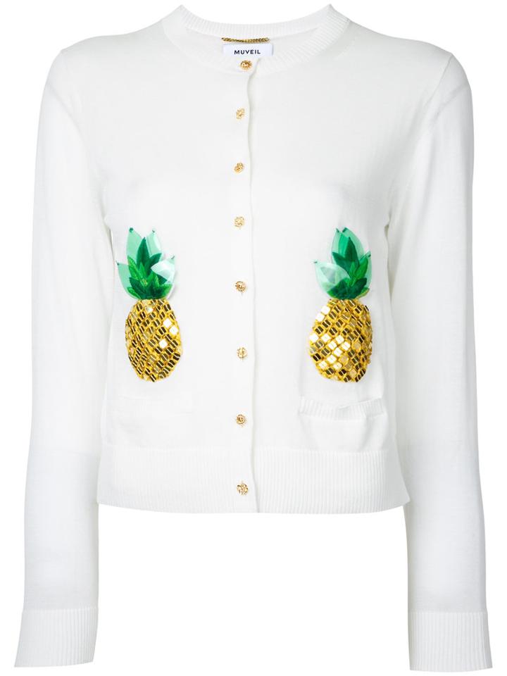 Muveil - Pineapple Embroidered Cardigan - Women - Cotton - 38, White, Cotton