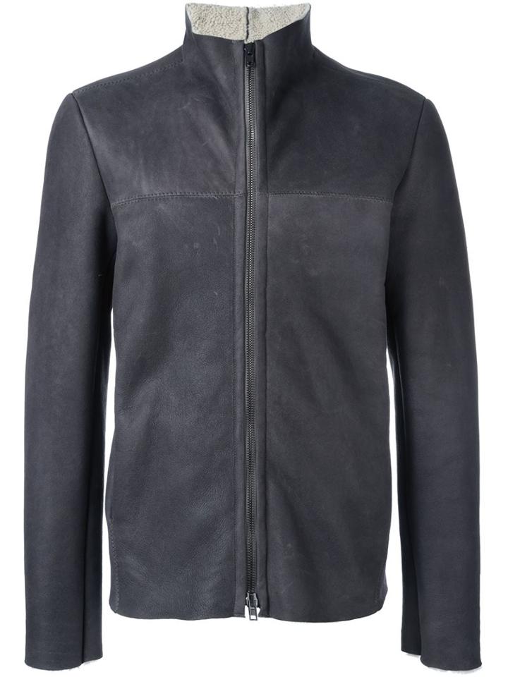 Salvatore Santoro Funnel Neck Zip Jacket, Men's, Size: 50, Grey, Leather