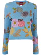 Kenzo Vintage Floral Intarsia Knit Jumper, Women's, Size: Xl, Blue