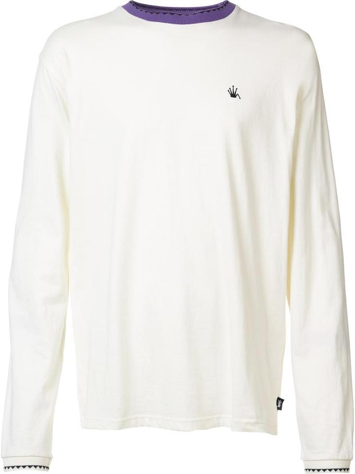 Stussy Contrast Trim Longsleeved T-shirt, Men's, Size: Large, White, Cotton