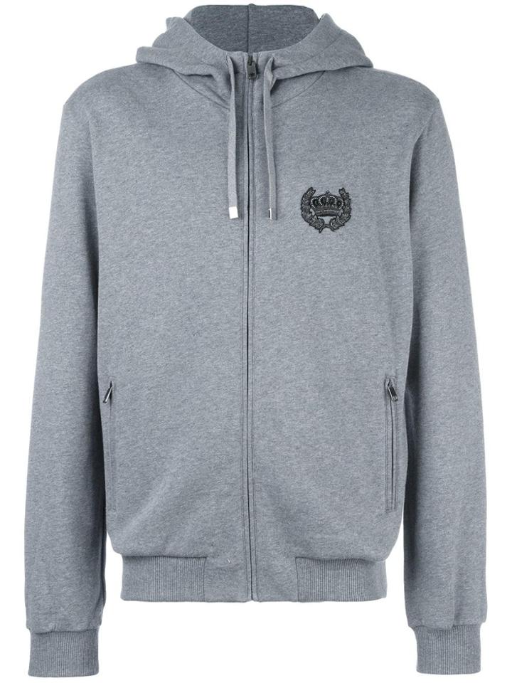Dolce & Gabbana Embroidered Crown Zip Hoodie - Grey