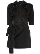 Miu Miu Crystal Embellished Cutout Denim Mini Dress - Black