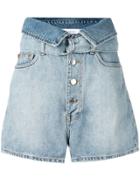 Iro Foldover Button-up Denim Shorts - Blue