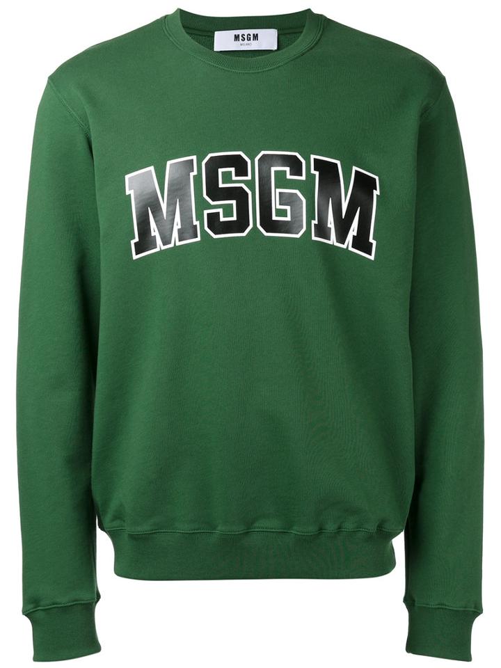 Msgm Sweatshirt With Collegiate Branding, Men's, Size: Medium, Green, Cotton