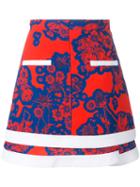 Carven - Floral Print Skirt - Women - Silk/polyester/acetate - 38, Red, Silk/polyester/acetate