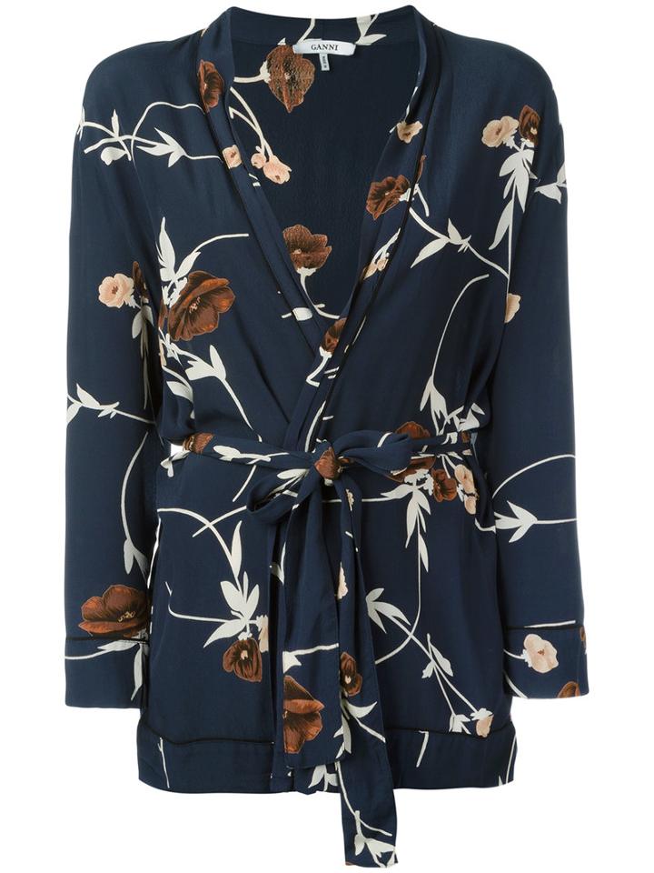 Ganni - Floral Waist-wrap Jacket - Women - Viscose - 40, Women's, Blue, Viscose