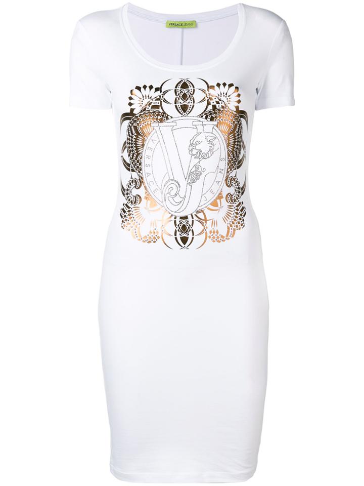 Versace Jeans Logo Fitted Mini Dress - White