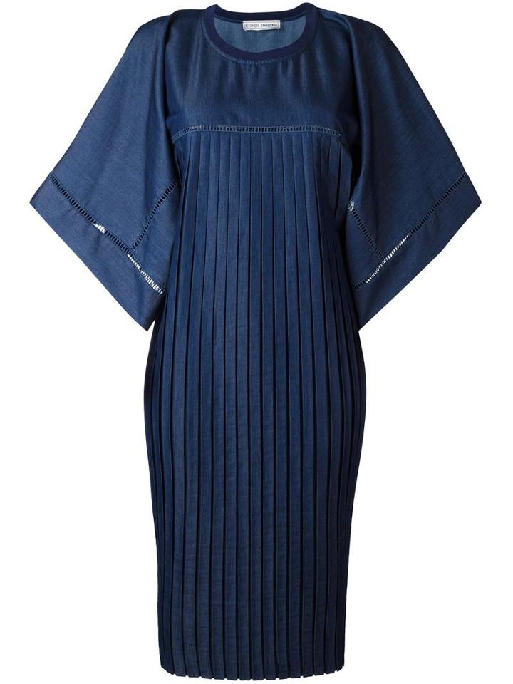 Veronique Branquinho Oversized Pleated Dress, Women's, Size: 44, Blue, Polyester/cotton