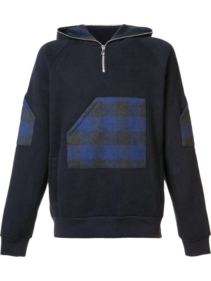 Mostly Heard Rarely Seen Plaid Zipped Neck Hoodie - Blue