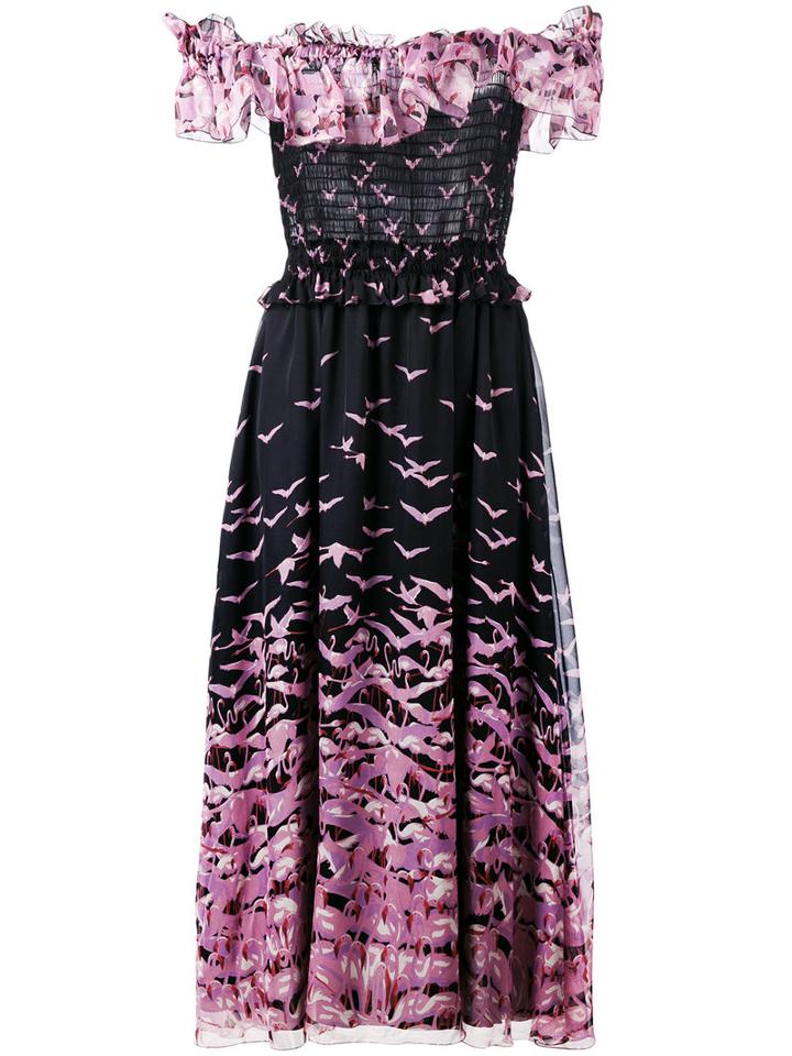 Giamba Ruffle Trim Dress, Women's, Size: 40, Black, Silk/polyester