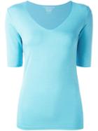 Majestic Filatures - V-neck Slim-fit Blouse - Women - Elastodiene/viscose - 4, Blue, Elastodiene/viscose