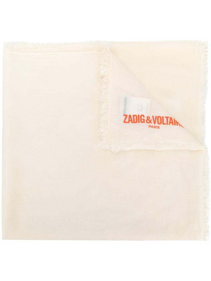 Zadig & Voltaire Frayed Edge Logo Scarf - White