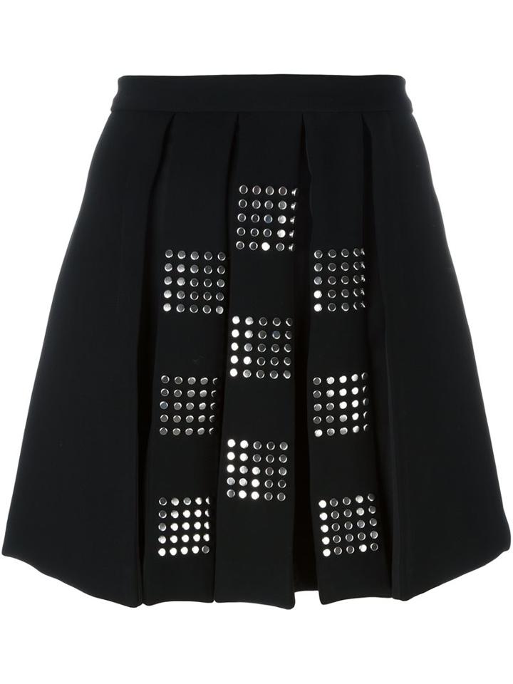 Versus Studded Pleated Front Skirt, Women's, Size: 38, Black, Polyester/polyamide/spandex/elastane/viscose