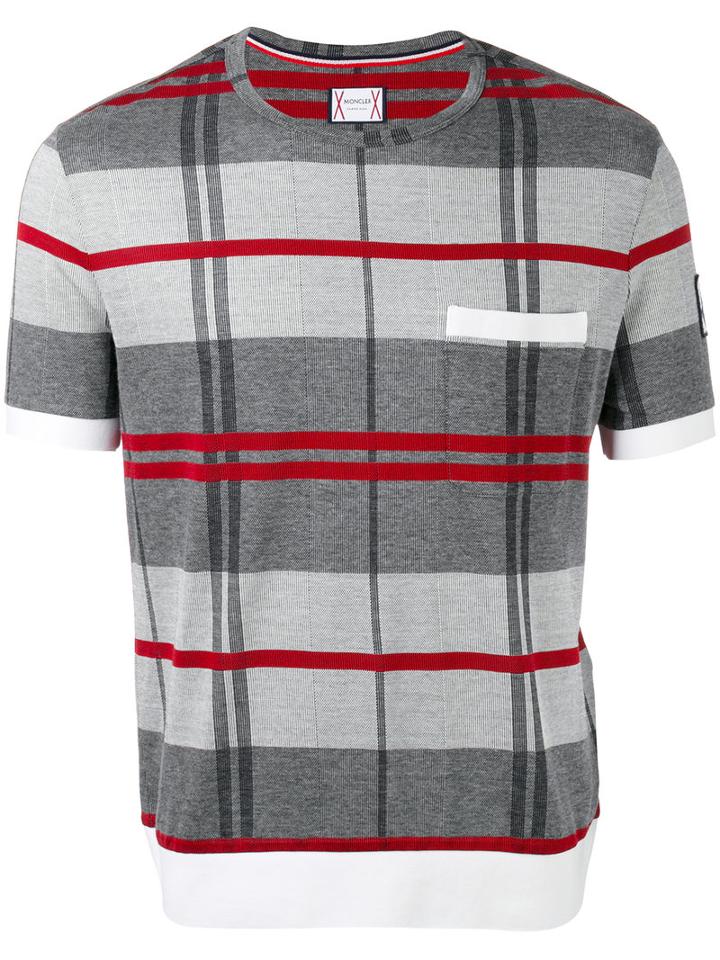 Moncler Gamme Bleu Check Knit T-shirt, Men's, Size: Large, Grey, Cotton