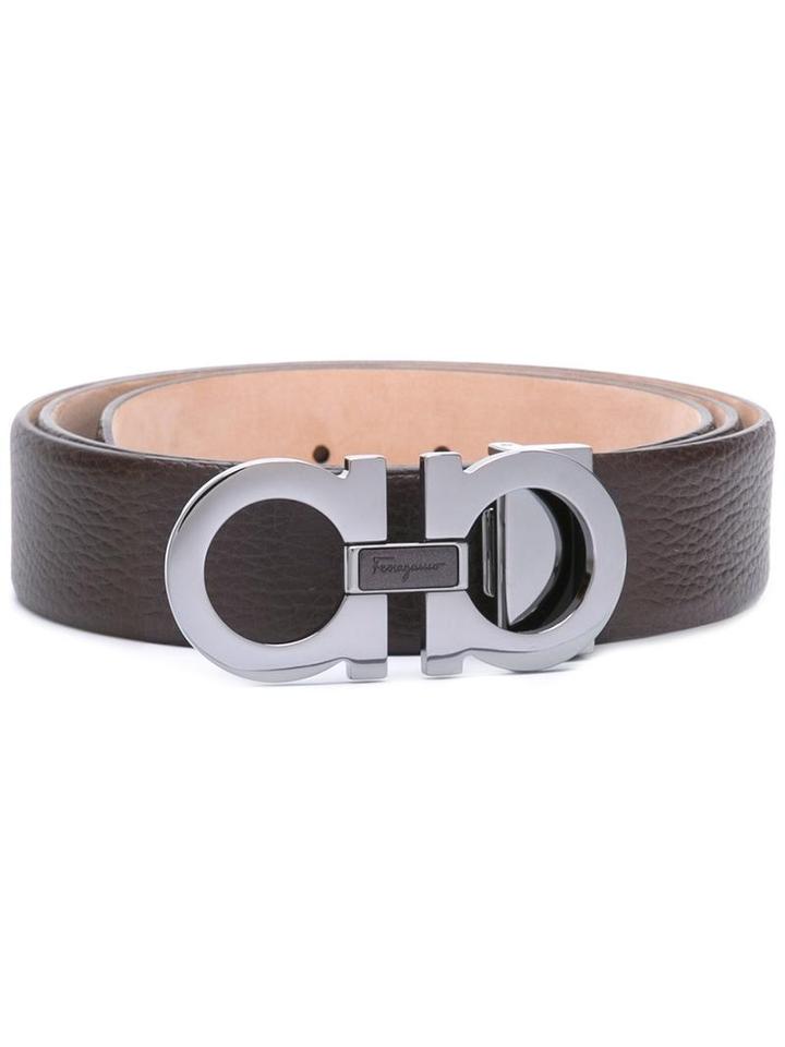 Salvatore Ferragamo Gancini Buckle Belt, Men's, Size: 105, Brown, Calf Leather