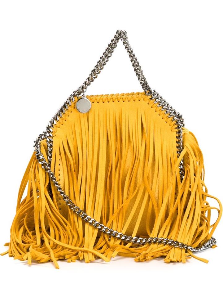 Stella Mccartney Tiny 'falabella' Fringed Tote, Women's, Yellow/orange